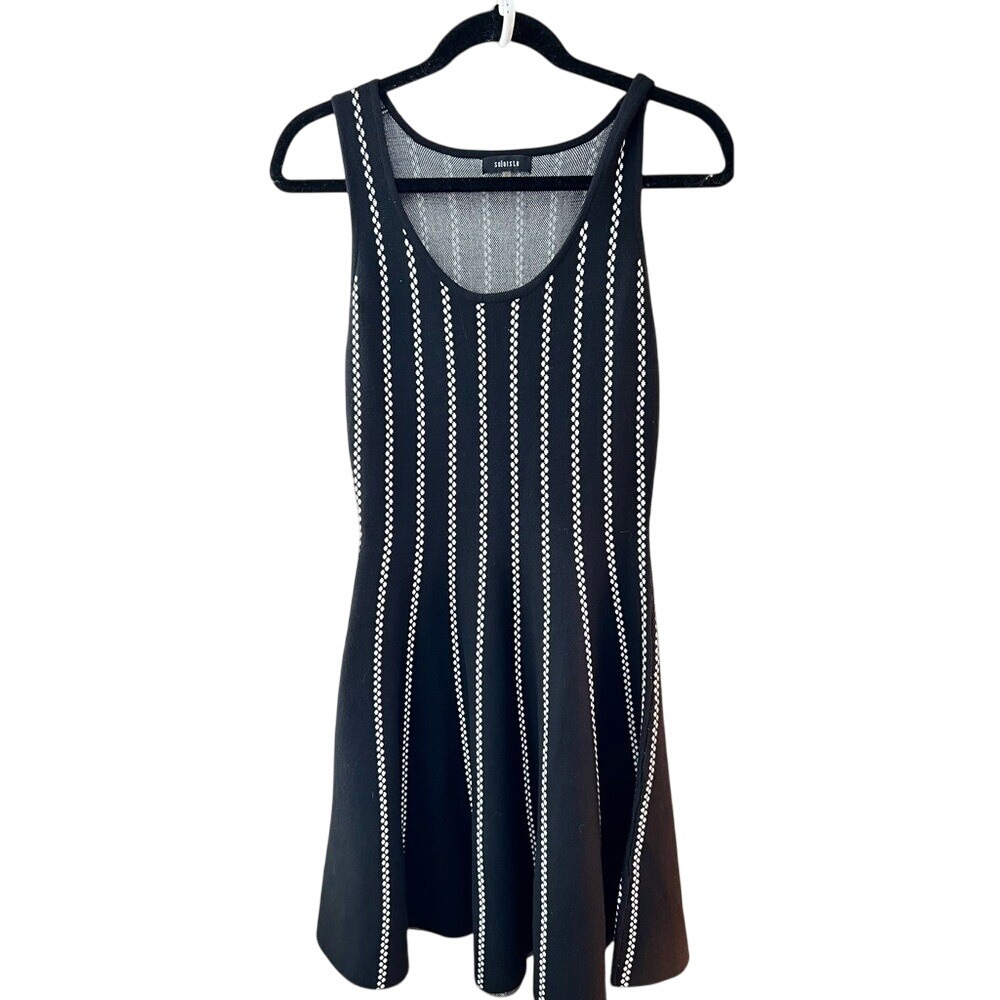 Soloiste Black White Knit Striped Stretch Sleeveless Dress Size Small Midi - Picture 2 of 6